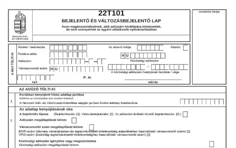 T101-es Bejelentő és változásbejelentő nyomtatvány